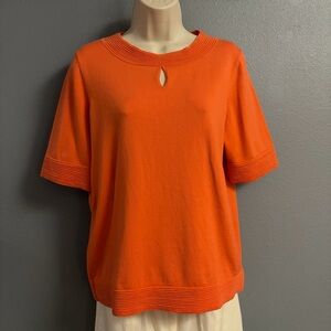 Pendleton Women’s Silk Blend Knit Top L Orange Short Sleeve Keyhole Neckline